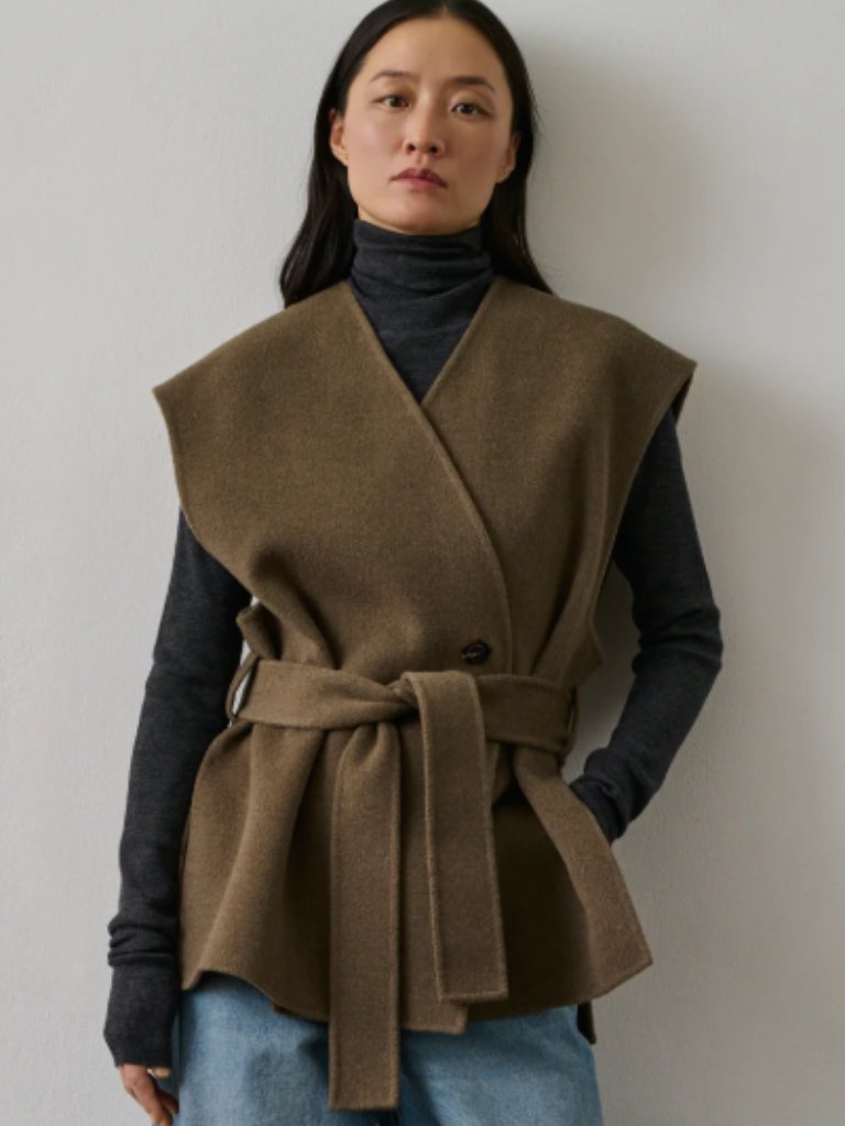 *New* Soeur Evasion Sleeveless Wool-Blend Jacket Beige/Grey/Khaki